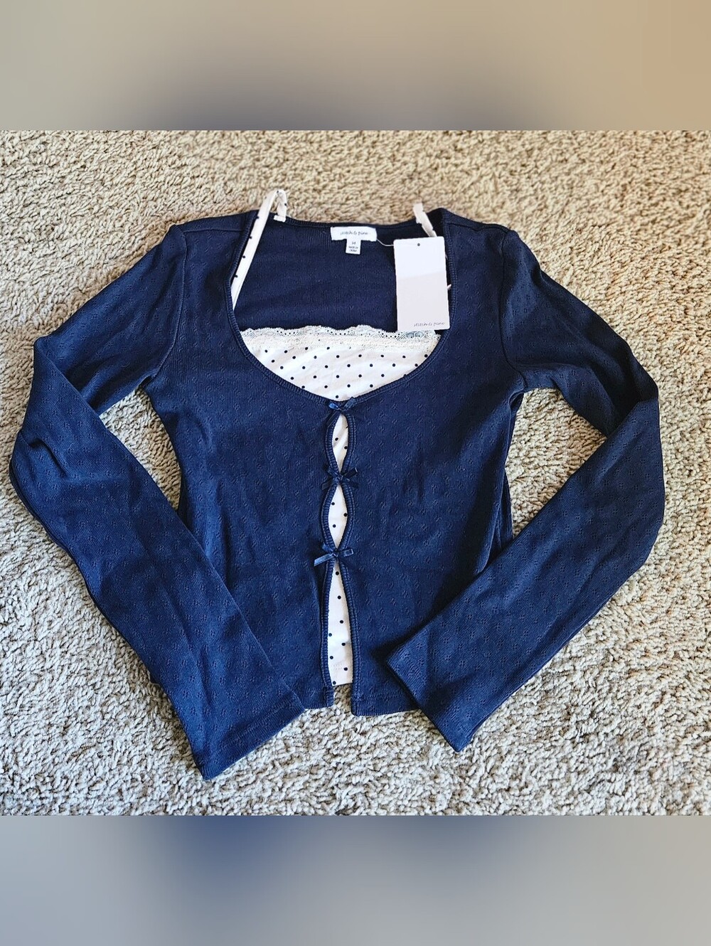 Stitch & Pine Layered Lace Trim Long Sleeve Top